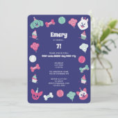 楽しいカラフルかわいい犬の子供の誕生日パーティー 招待状 (スタンド正面)