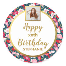 楽しいカラフルなお花、カスタム写真、ハッピーバースデー