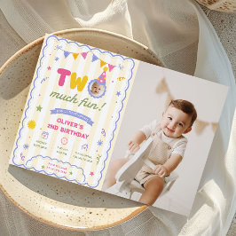 楽しいカラフルな写真 少年 2歳の誕生日写真 招待状