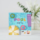楽しいカラフルな夏のプールパーティーお誕生日会 招待状 (スタンド正面)