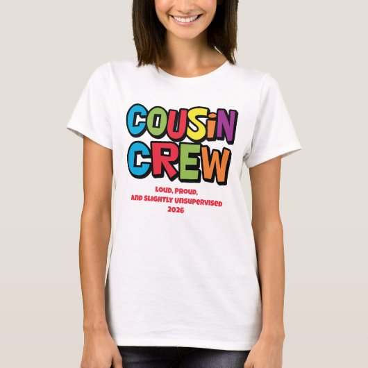 楽しいカラフルな従兄弟クルー家族の再会 Tシャツ (正面)