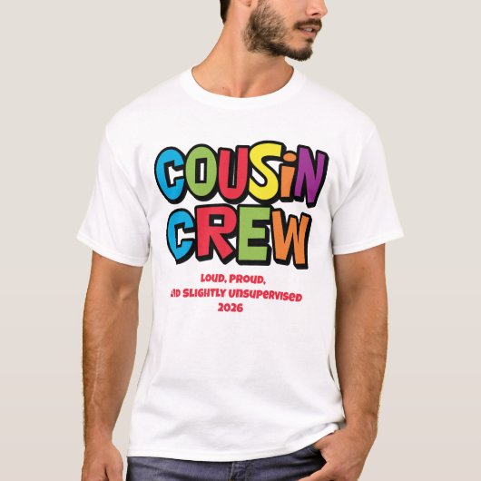 楽しいカラフルな従兄弟クルー家族の再会 Tシャツ (正面)