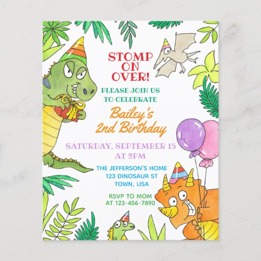 楽しいカラフルな恐竜の誕生日 (正面)