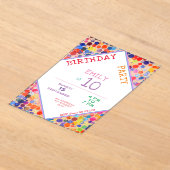 楽しいカラフルな水彩絵の具のしみ 子供の誕生日 アクリル招待状 (レイダウン)