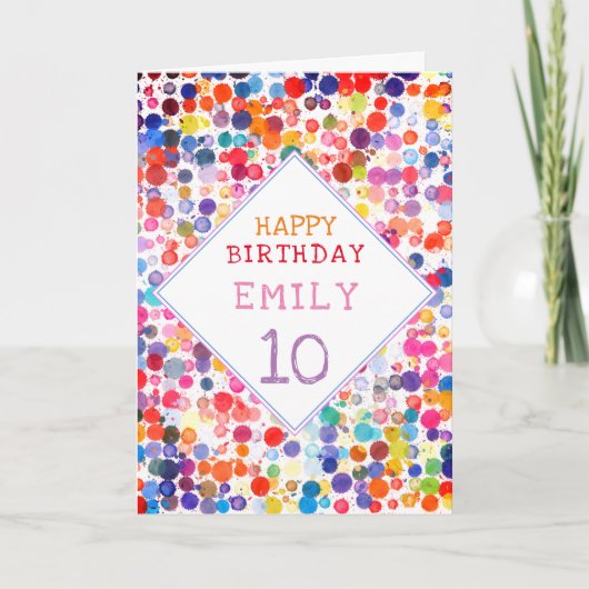 楽しいカラフルな水彩絵の具のしみ 子供の誕生日 カード (正面)