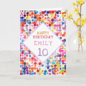 楽しいカラフルな水彩絵の具のしみ 子供の誕生日 カード (黄色い花)