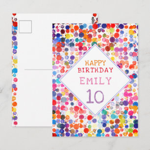 楽しいカラフルな水彩絵の具のしみ 子供の誕生日 ポストカード