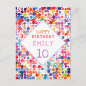 楽しいカラフルな水彩絵の具のしみ 子供の誕生日 ポストカード (正面)