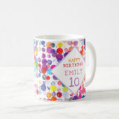 楽しいカラフルな水彩絵の具の染み 子供の誕生日 コーヒーマグカップ (正面右)