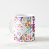 楽しいカラフルな水彩絵の具の染み 子供の誕生日 コーヒーマグカップ (正面左)
