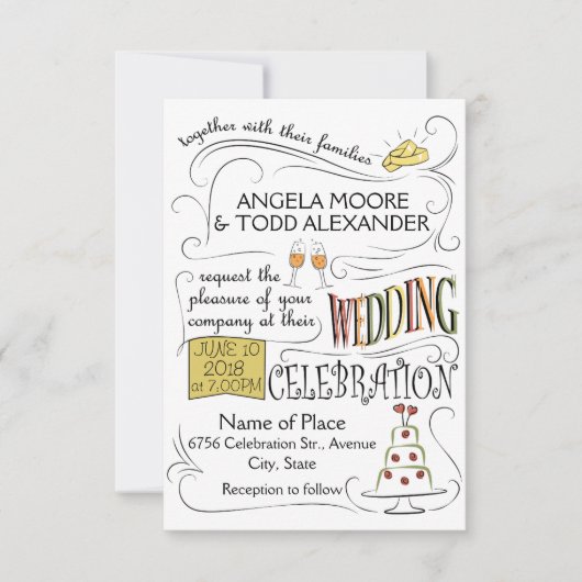 楽しいカラフルな結婚式の招待状デザイン 招待状 (正面)