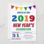 楽しいカラフルな2019年新年のパーティー招待状 招待状 (正面)