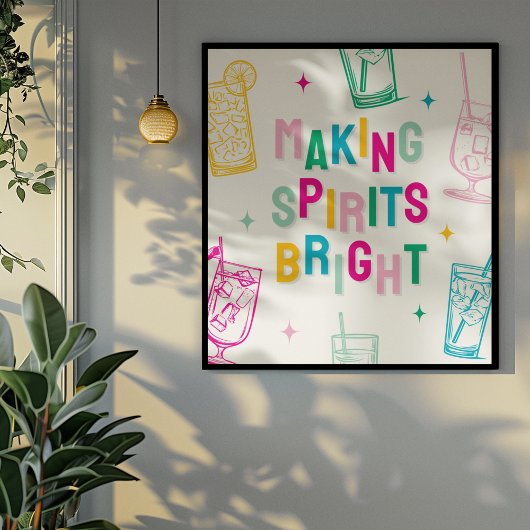楽しいカラフルな「Making Spirits Bright」のクリスマス ポスター