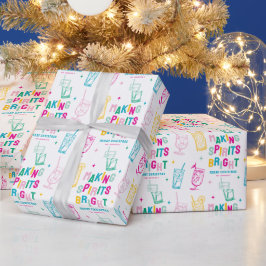 楽しいカラフルな「Making Spirits Bright'」のクリスマス ラッピングペーパー