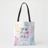 楽しいカラフルな「Making Spirits Bright」クリスマス トートバッグ (正面)