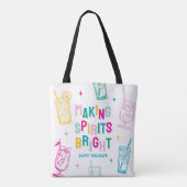 楽しいカラフルな「Making Spirits Bright」クリスマス トートバッグ (裏面)