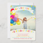 楽しいカラフルコンフェティガール誕生日パーティー 招待状 (正面)