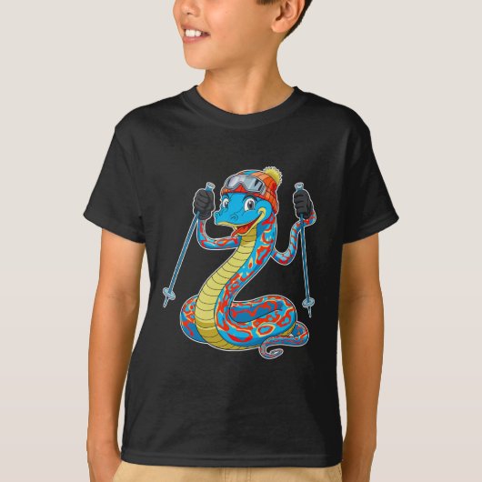 楽しいカラフルスキーへび冬の冒険 Tシャツ (正面)