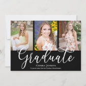 楽しいカリグラフィー写真ブラック卒業パーティー 招待状 (正面)