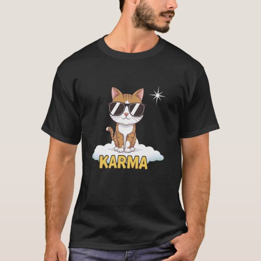 楽しいカルマ猫クールな禅の雰囲気おもしろいレトロな夕日 Tシャツ (正面)