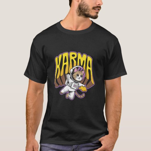 楽しいカルマ猫宇宙飛行士宇宙冒険猫好き Tシャツ (正面)