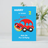 楽しいカートゥーンマシン テーマの誕生日 招待状 (スタンド正面)