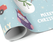 楽しいキツネ雪だるまペンギンと車のクリスマス ラッピングペーパー (ロールコーナー)