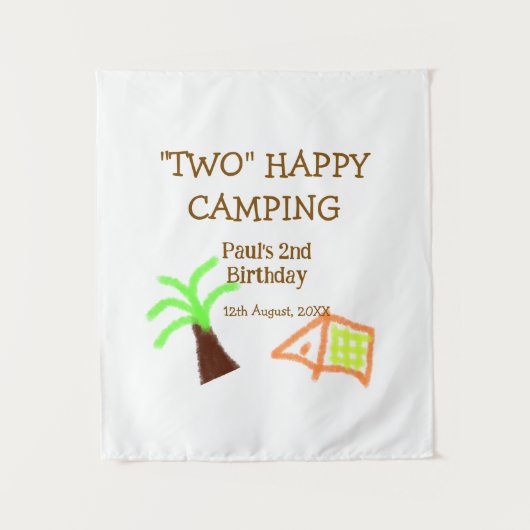 楽しいキャンピング2歳の誕生日ツリーキャンプの子供たち タペストリー (正面)