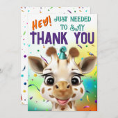 楽しいギラフ カラフルなコンフェッティ 誕生日 サンキューカード (正面/裏面)