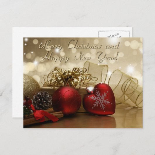 楽しいクリスマスと幸せな新年 シーズンポストカード (正面/裏面)