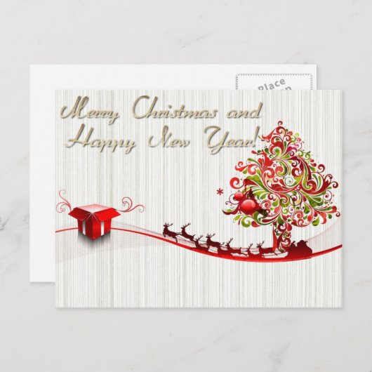 楽しいクリスマスと幸せな新年 シーズンポストカード (正面/裏面)