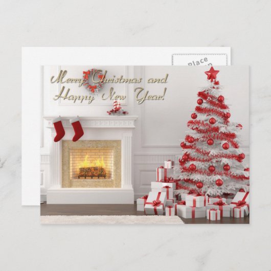 楽しいクリスマスと幸せな新年 シーズンポストカード (正面/裏面)