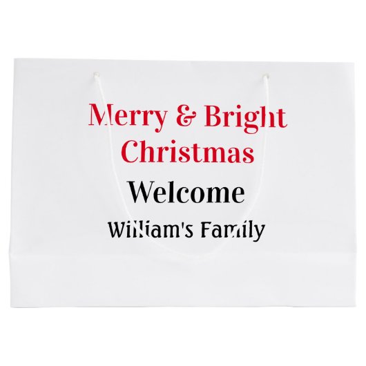 楽しいクリスマスに家族の名前を添えて喜びを ラージペーパーバッグ (裏面)