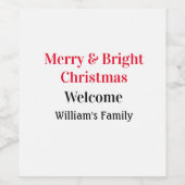 楽しいクリスマスに家族の名前を添えて喜びを ワインラベル (シングルラベル)