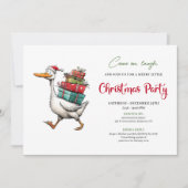 楽しいクリスマスのおかしいガチョウの面白いミニマリストパーティー 招待状 (正面)
