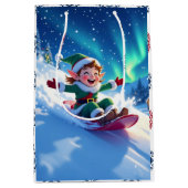 楽しいクリスマスのエルフのそり遊び ミディアムペーパーバッグ (正面)