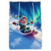 楽しいクリスマスのエルフのそり遊び ミディアムペーパーバッグ (裏面)
