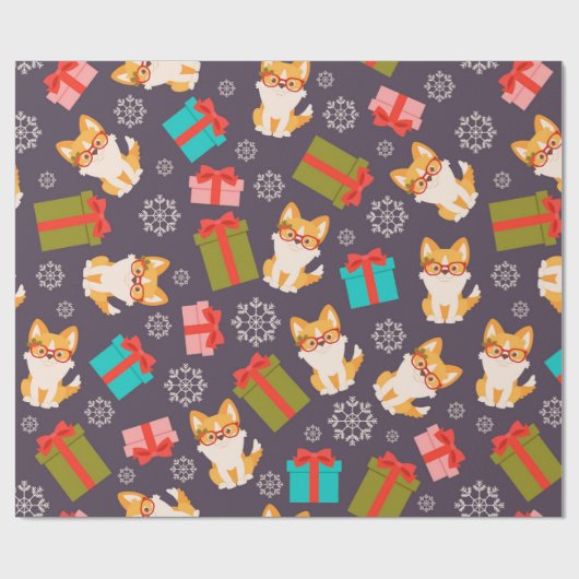 楽しいクリスマスのコーギーの犬|のプレゼント ラッピングペーパー (フラット)
