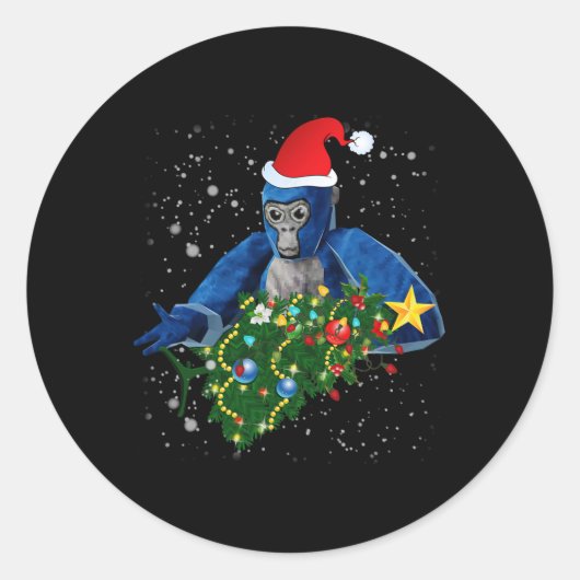 楽しいクリスマスのゴリラタグ ラウンドシール (正面)
