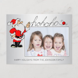 楽しいクリスマスのサンタ HOHOHO 家族の肖像写真 シーズンポストカード