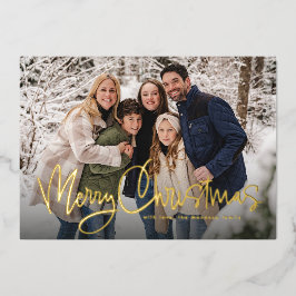 楽しいクリスマスのスクリプト シンプルな緑の写真 箔シーズンカード