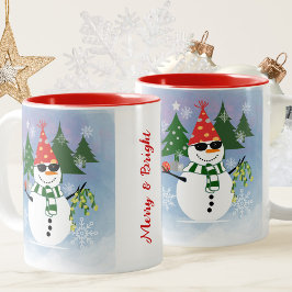 楽しいクリスマスのスノーマン ツートーンマグカップ