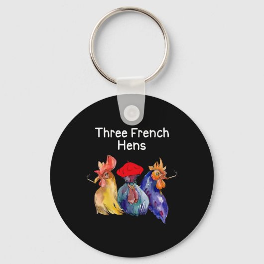 楽しいクリスマスのダジャレ 三羽のフランスの雌鳥 ニワトリのダジャレ キーホルダー (正面)