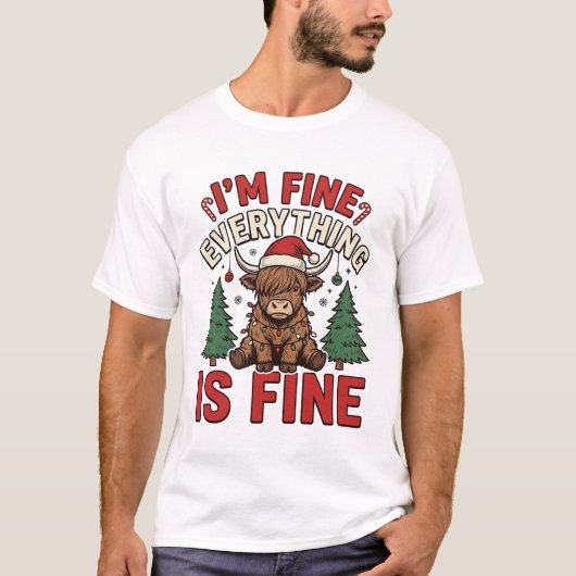 楽しいクリスマスのハイランドコウボク 私は大丈夫です 全ては順調 Tシャツ (正面)