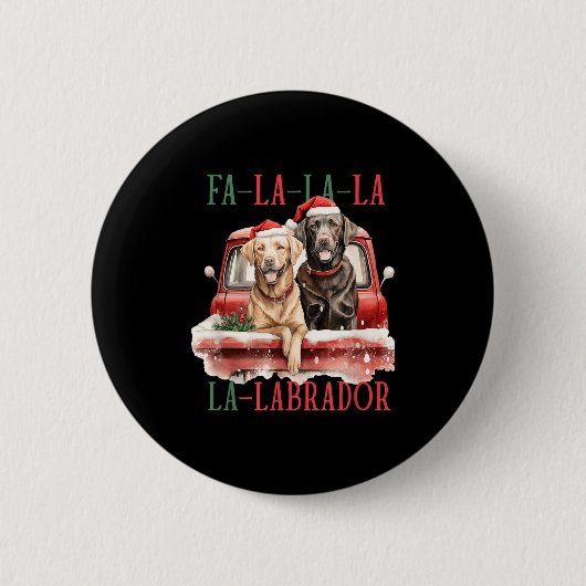 楽しいクリスマスのラブラドール Fa La La 缶バッジ (正面)