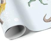 楽しいクリスマスの休暇恐竜ウォーターカラーパターン ラッピングペーパー (ロールコーナー)