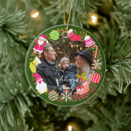 楽しいクリスマスの写真 緑 セラミックオーナメント