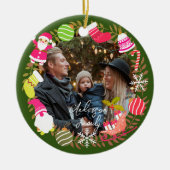 楽しいクリスマスの写真 緑 セラミックオーナメント (正面)