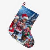 楽しいクリスマスの子供 ラージクリスマスストッキング (正面 (吊り時))