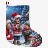 楽しいクリスマスの子供 ラージクリスマスストッキング (正面)